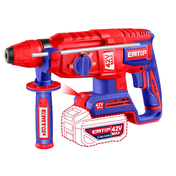 Máy khoan bê tông dùng pin 42V Emtop ELRH422682 (2 pin 2.0Ah, 1 sạc)