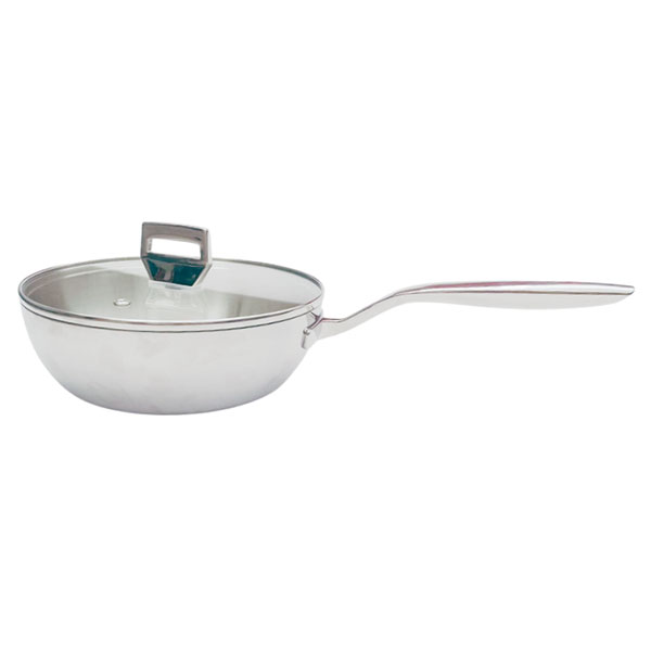 Chảo inox 316 liền khối 5-ply Premium Kaiyo sâu lòng có vung kính KIW-3826 (26cm)