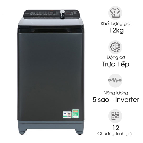 Máy giặt lồng đứng AQUA Inverter 12kg AQW-DR120HT.BK