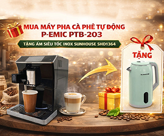 Tặng ấm siêu tốc inox Sunhouse SHD1364 khi mua máy pha cà phê tự động P-Emic
