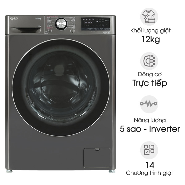 Máy giặt lồng ngang LG AI DD Inverter 12kg FV1412S3B (đen)