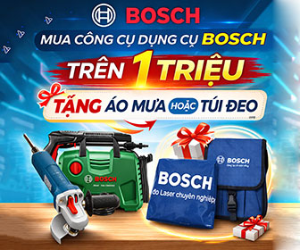 Mua công cụ dụng cụ Bosch trên 1 triệu tặng áo mưa hoặc túi đeo