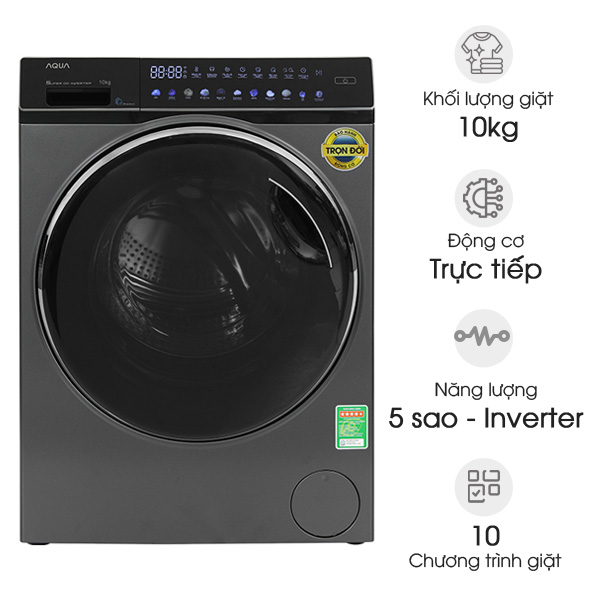 Máy giặt lồng ngang Aqua Inverter 10kg AQD-DW1000J.BK